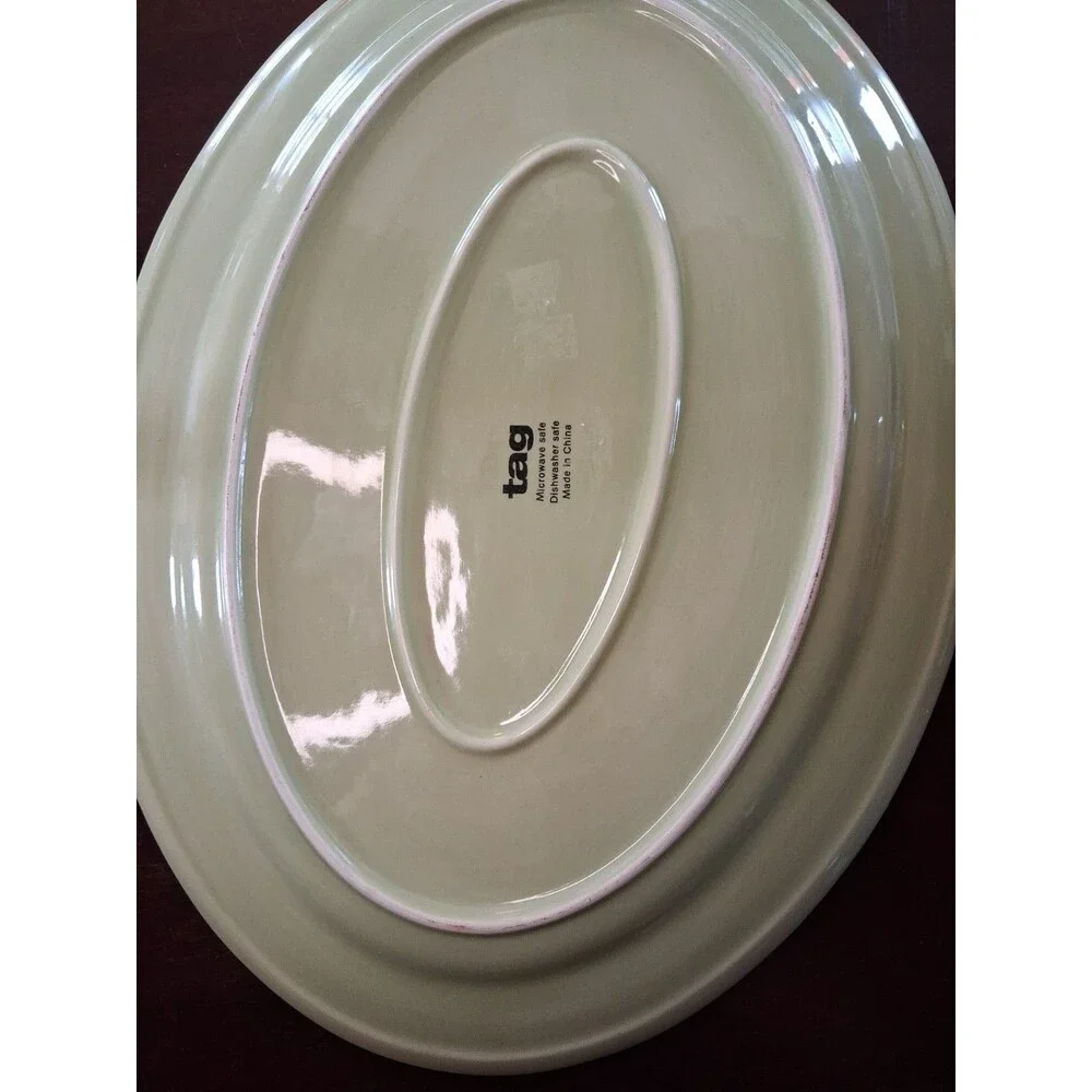 TAG Large Green Ceramic OVAL Serving Tray Platter 19 